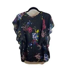 Worthington Black Blouse w/floral design Size Medium